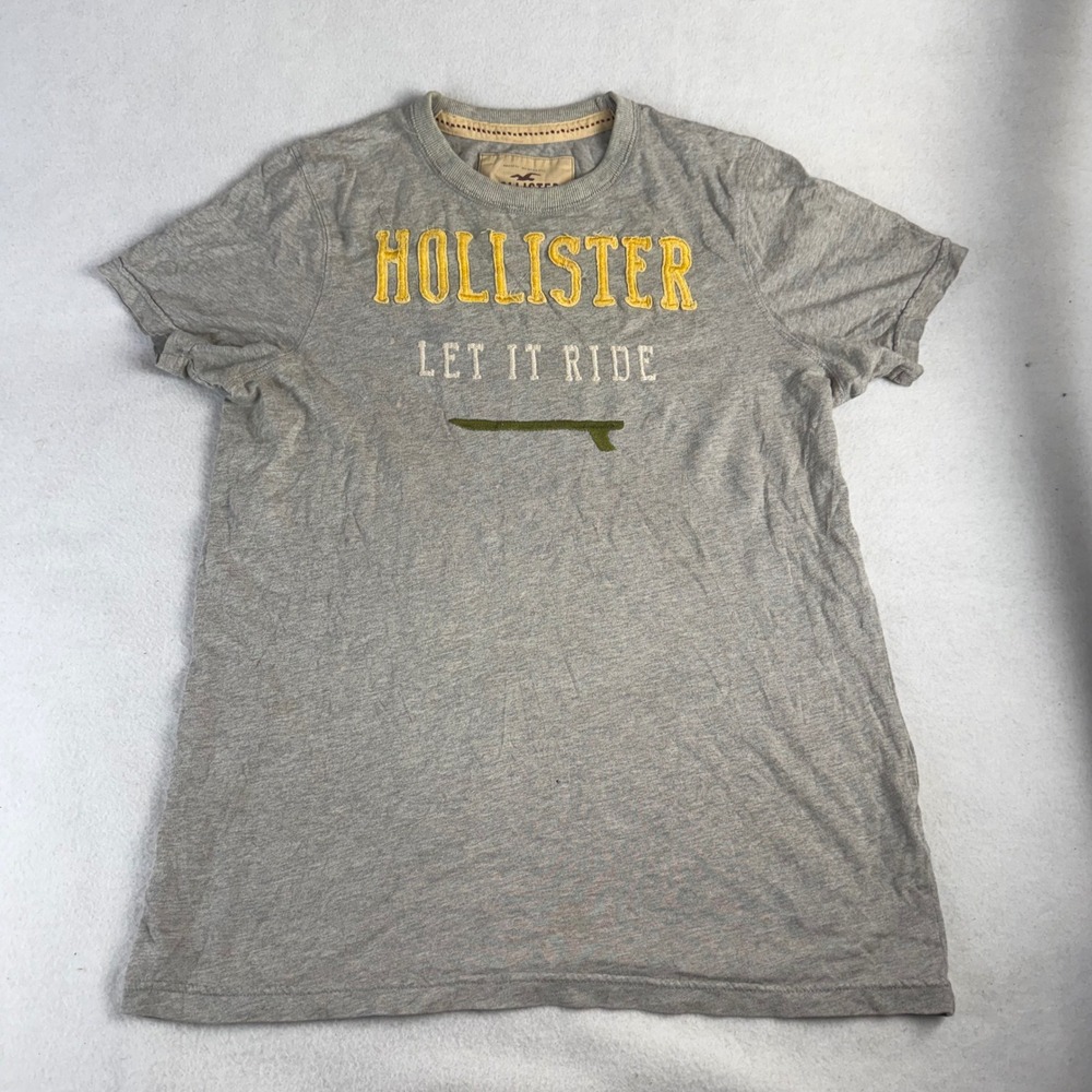 Y2K Hollister Mens Gray Let It Ride Surfboard Graphic Tee Shirt Size L